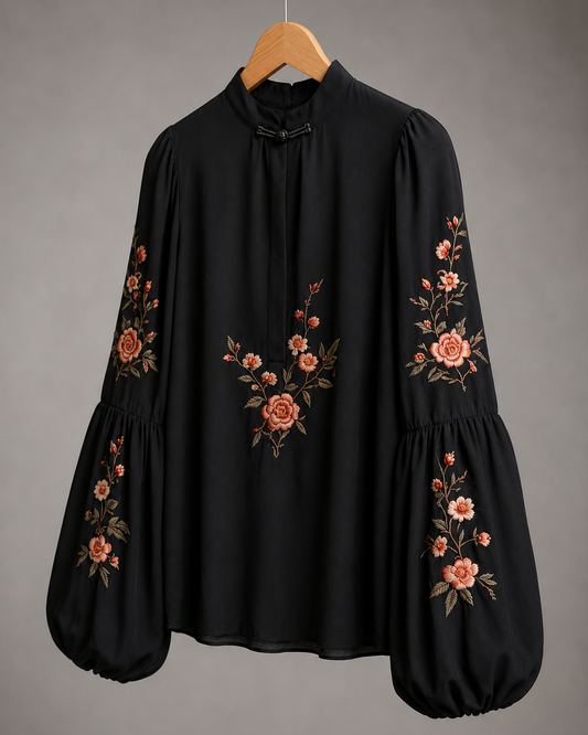Ruffle Trim Peasant Blouse