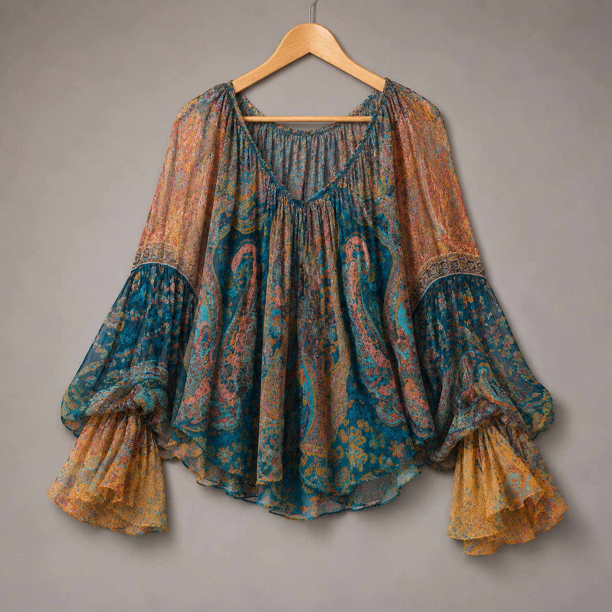 Satin Draped V-Neck Blouse