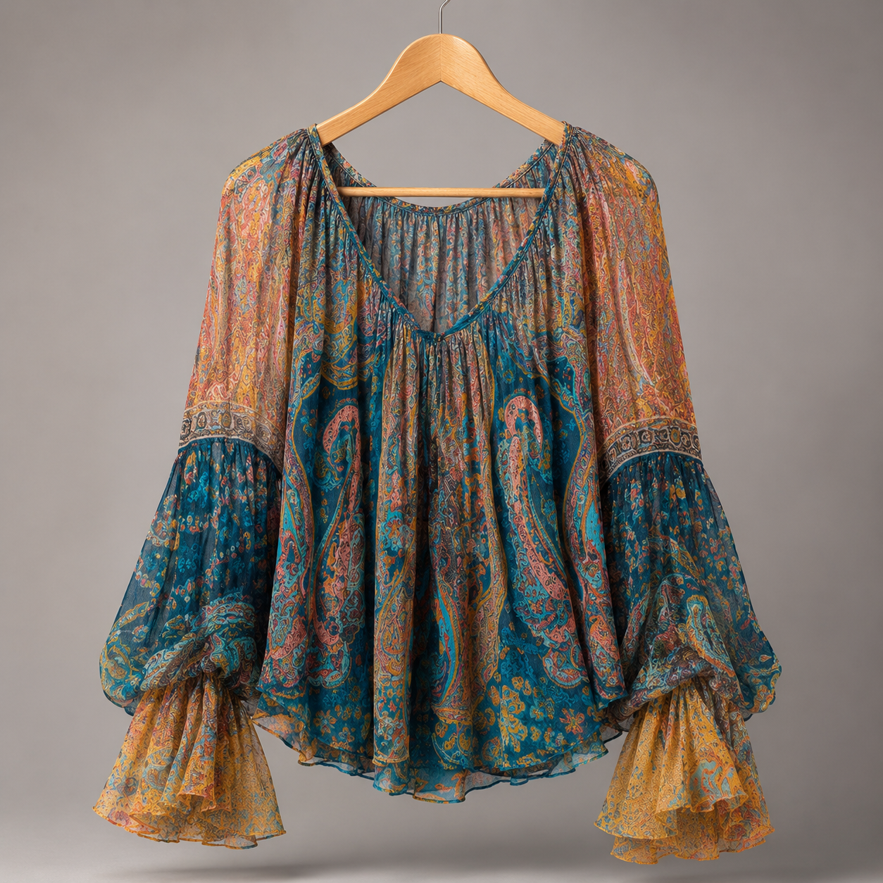 Satin Draped V-Neck Blouse