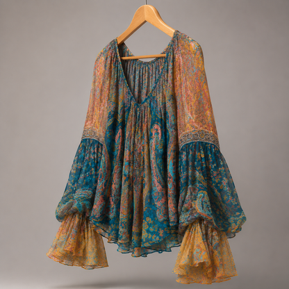 Satin Draped V-Neck Blouse
